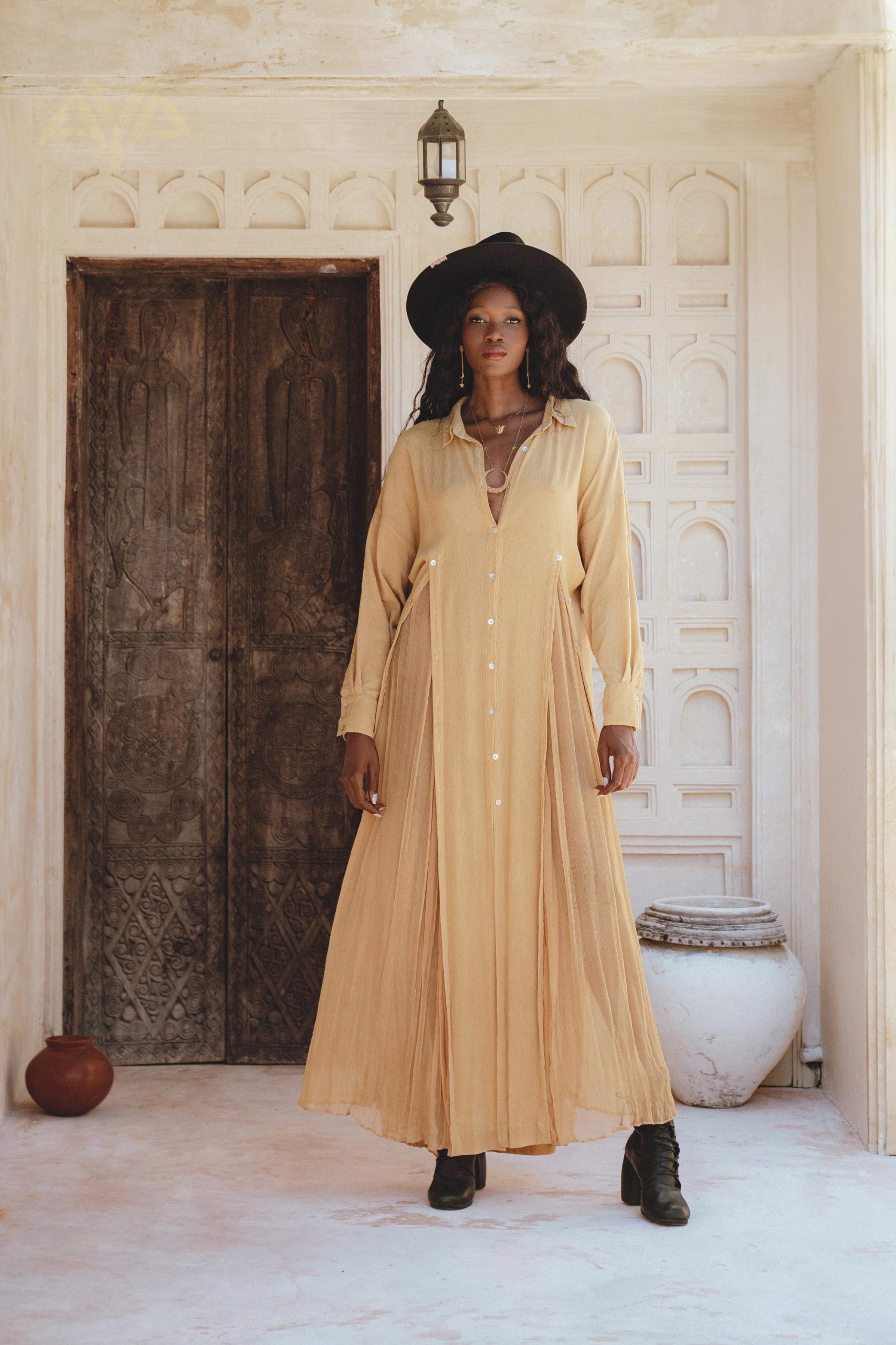 Ochre Kannika Shirt Dress Handmade Bohemian Dresses Chiffon Ochre Kannika Shirt Dress Handmade Bohemian Dresses Chiffon