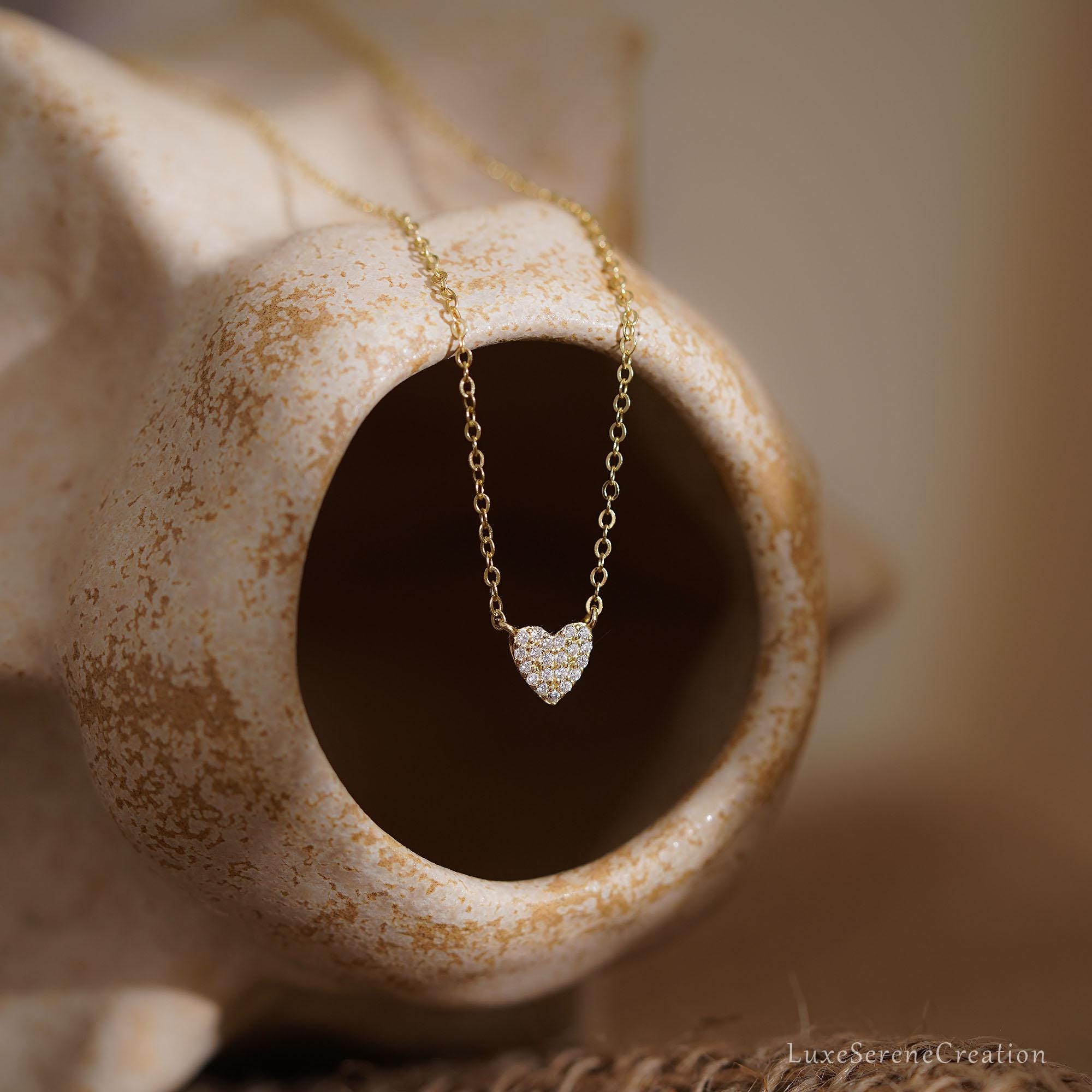 Minimalist Pave Heart Necklace Sterling Silver Pendant Tiny Minimalist Pave Heart Necklace Sterling Silver Pendant Tiny