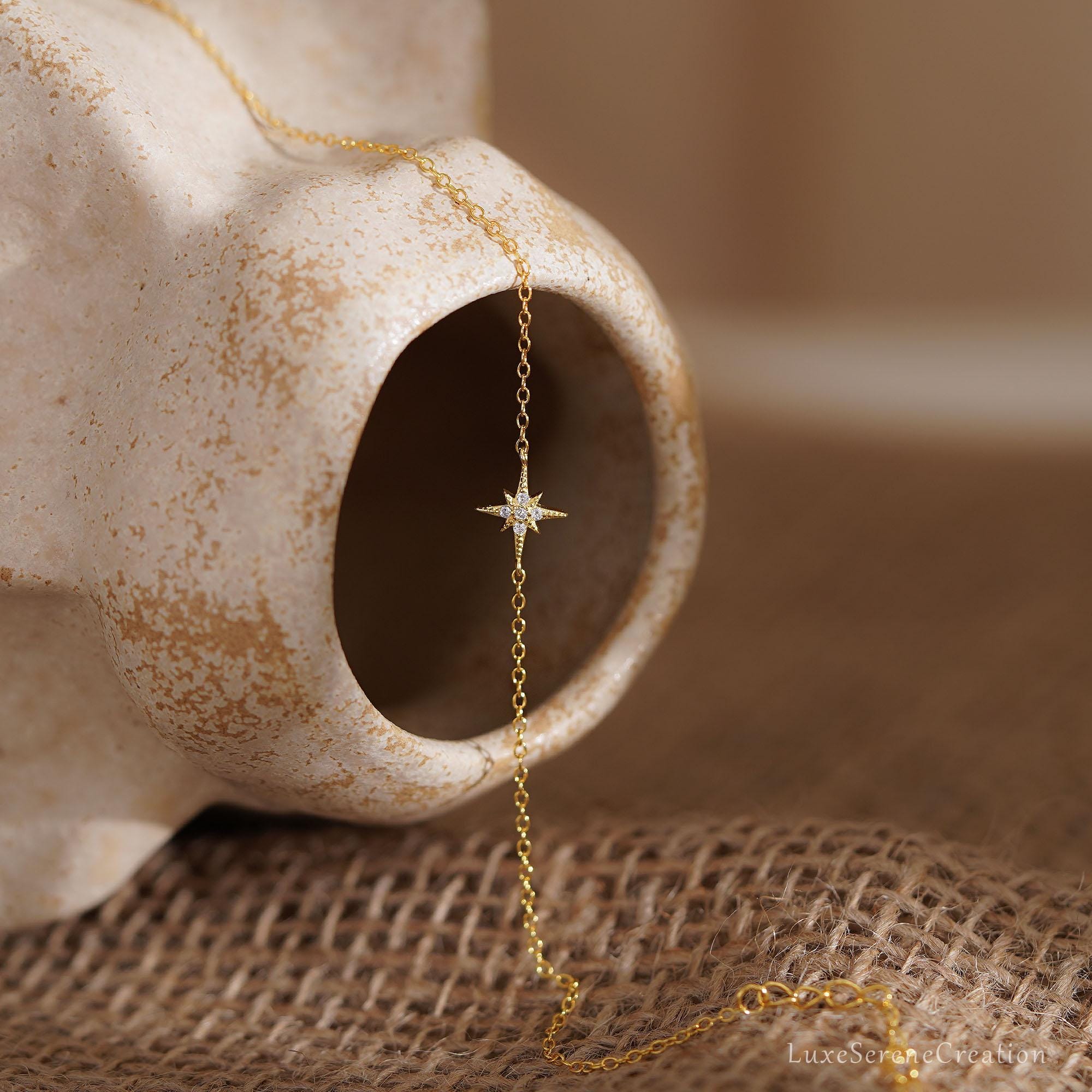 925 Sterling Silver Octagonal Star Bracelet Diamonds Delicate 925 Sterling Silver Octagonal Star Bracelet Diamonds Delicate