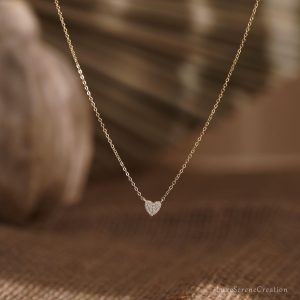 Minimalist Pave Heart Necklace Sterling Silver Pendant Tiny