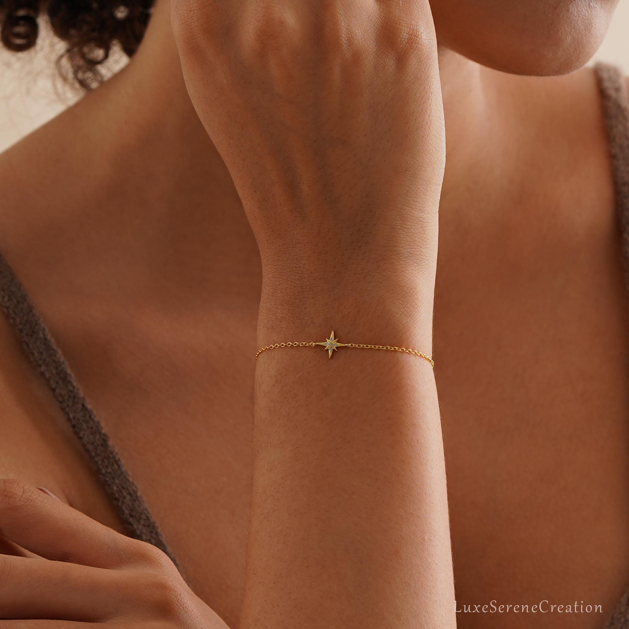 925 Sterling Silver Octagonal Star Bracelet Diamonds Delicate 925 Sterling Silver Octagonal Star Bracelet Diamonds Delicate