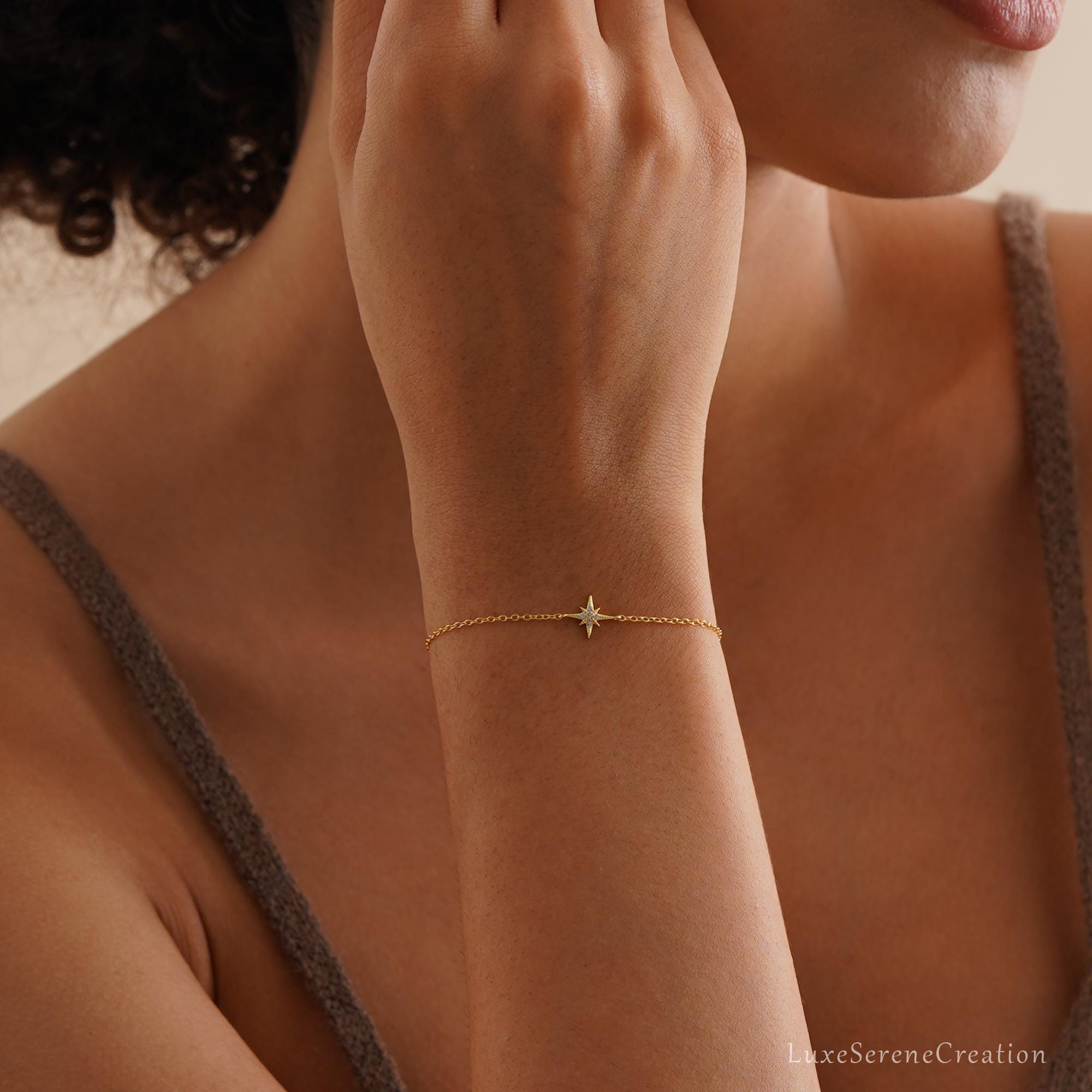 925 Sterling Silver Octagonal Star Bracelet Diamonds Delicate 925 Sterling Silver Octagonal Star Bracelet Diamonds Delicate