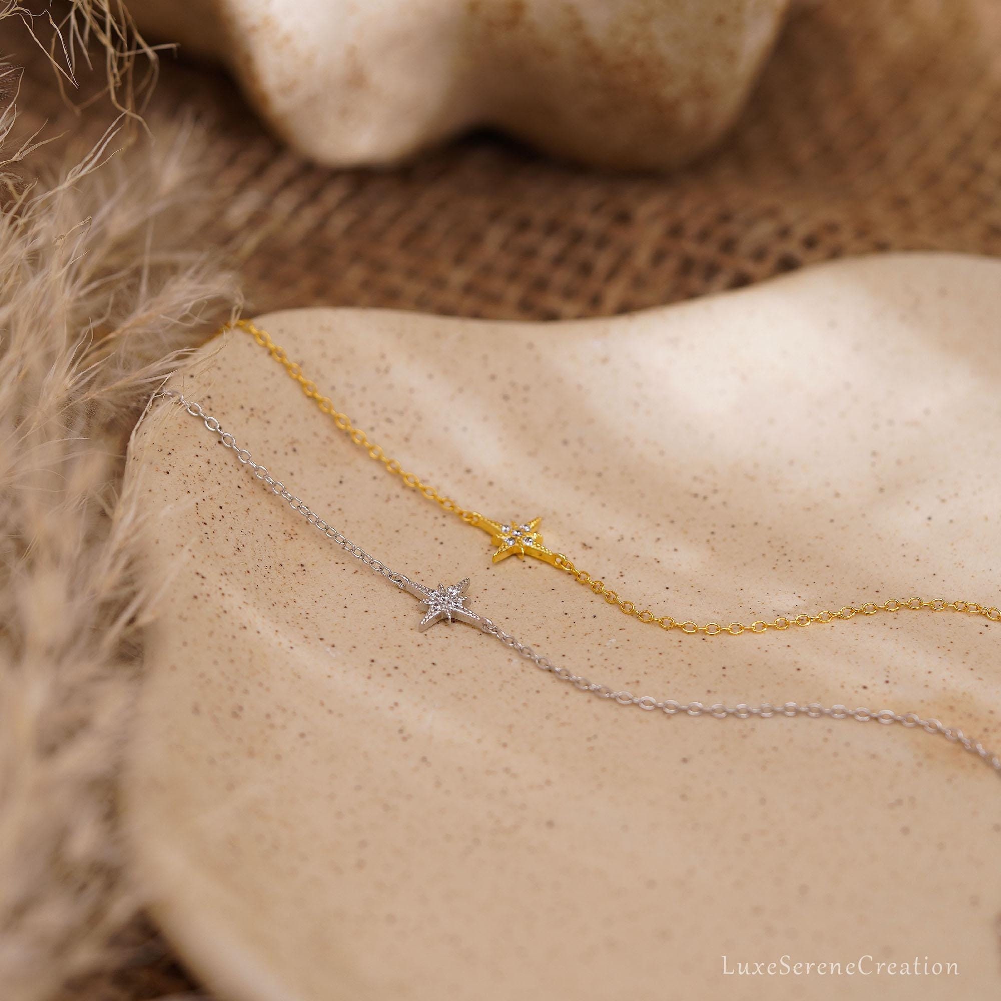 925 Sterling Silver Octagonal Star Bracelet Diamonds Delicate 925 Sterling Silver Octagonal Star Bracelet Diamonds Delicate