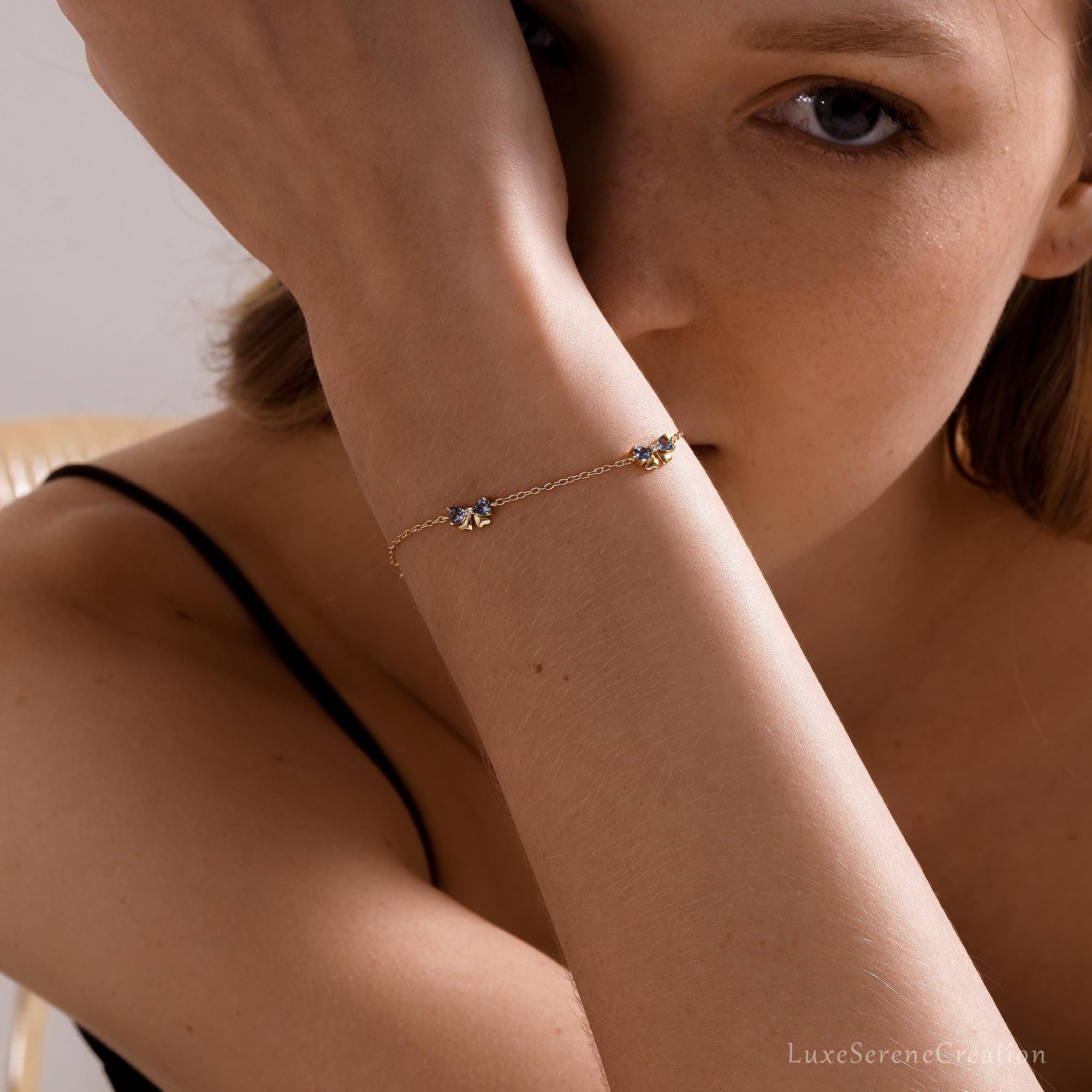 Dainty Bow Blue Diamond Bracelet Multi Sterling Silver Dainty Bow Blue Diamond Bracelet Multi Sterling Silver