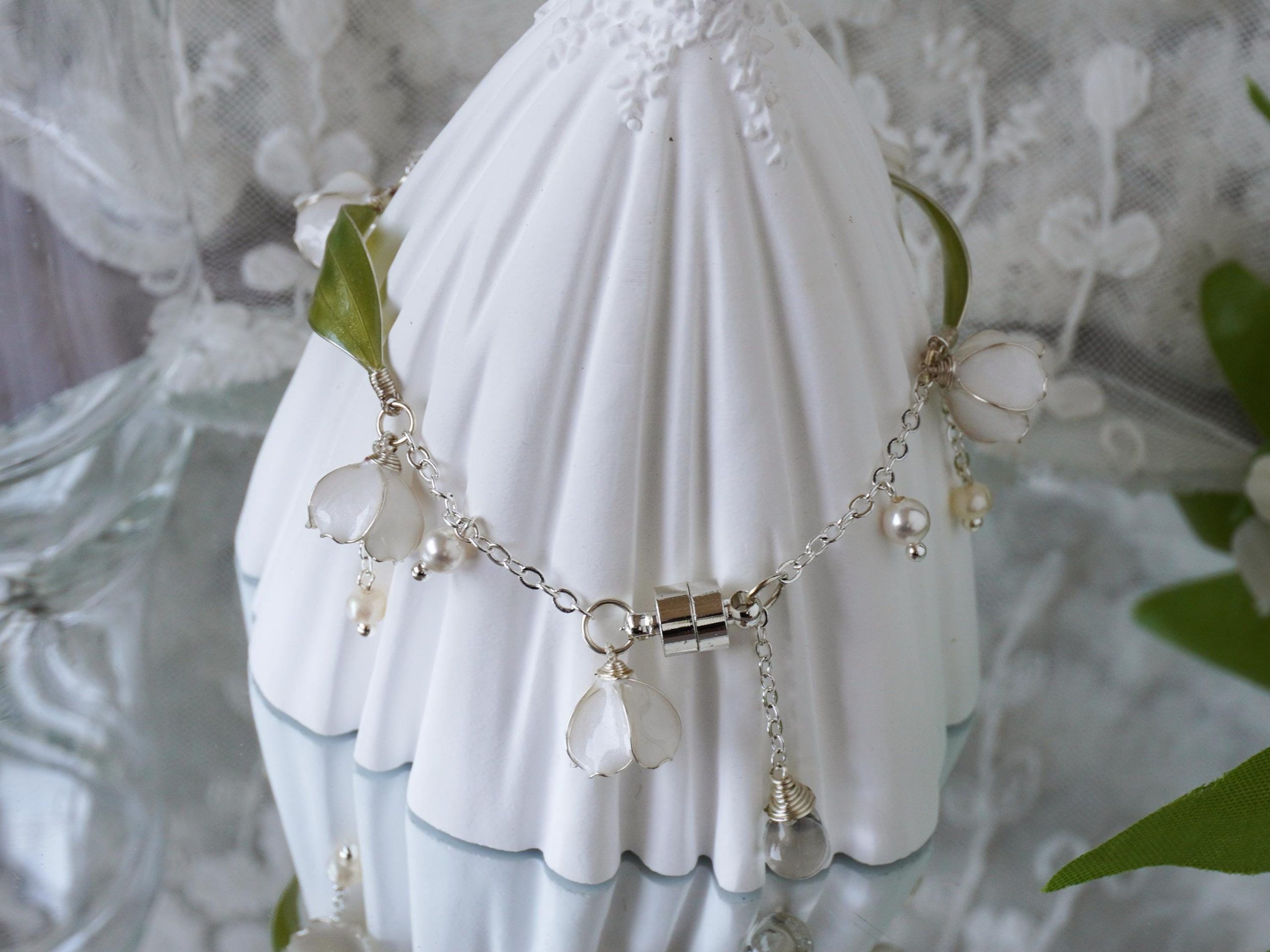Lily Valley Bracelet Handmade Jewelry Floral Resin Wedding Lily Valley Bracelet Handmade Jewelry Floral Resin Wedding