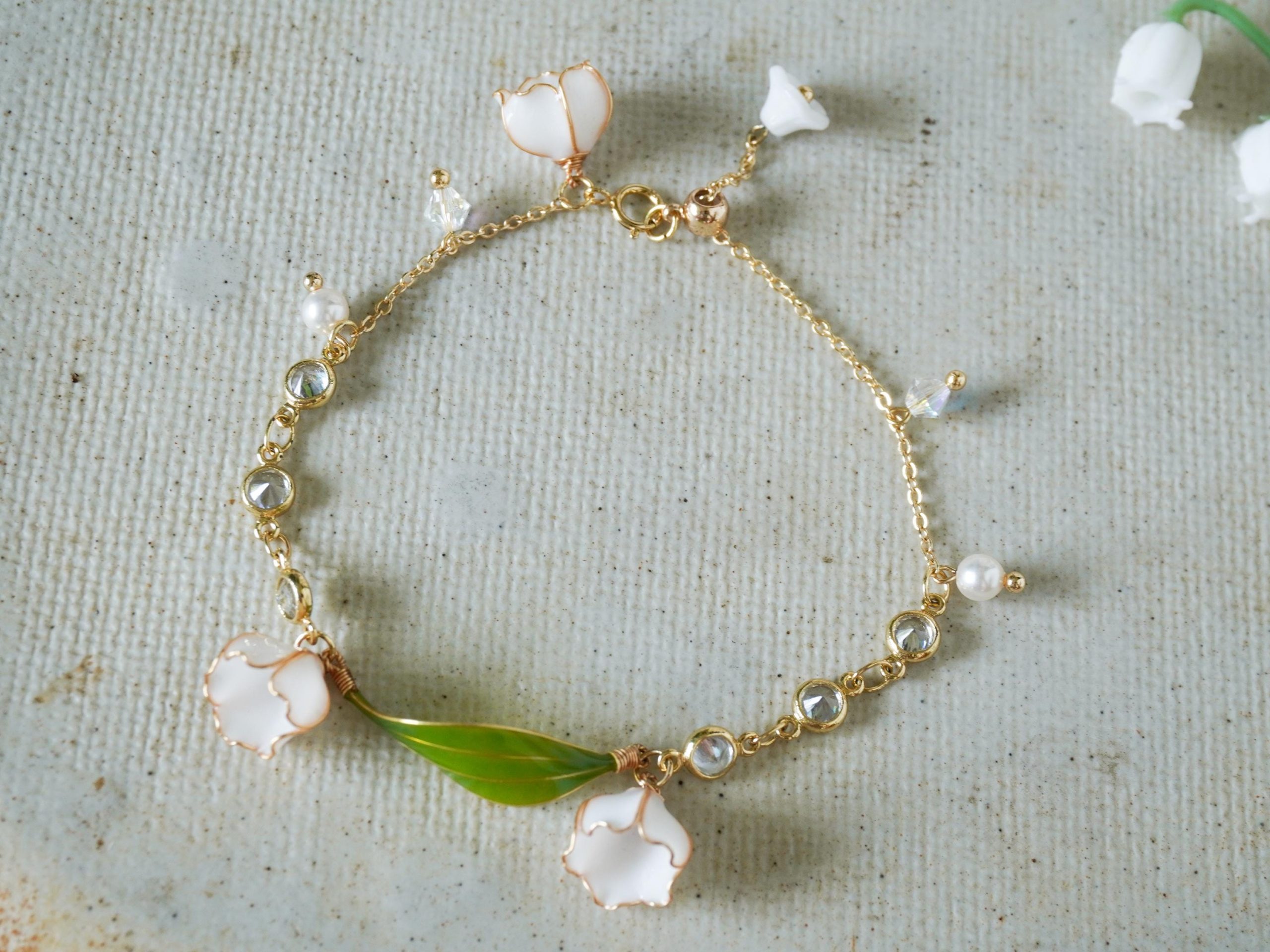 Lily Valley Flower Bracelet Original Handmade Copper Wire Lily Valley Flower Bracelet Original Handmade Copper Wire