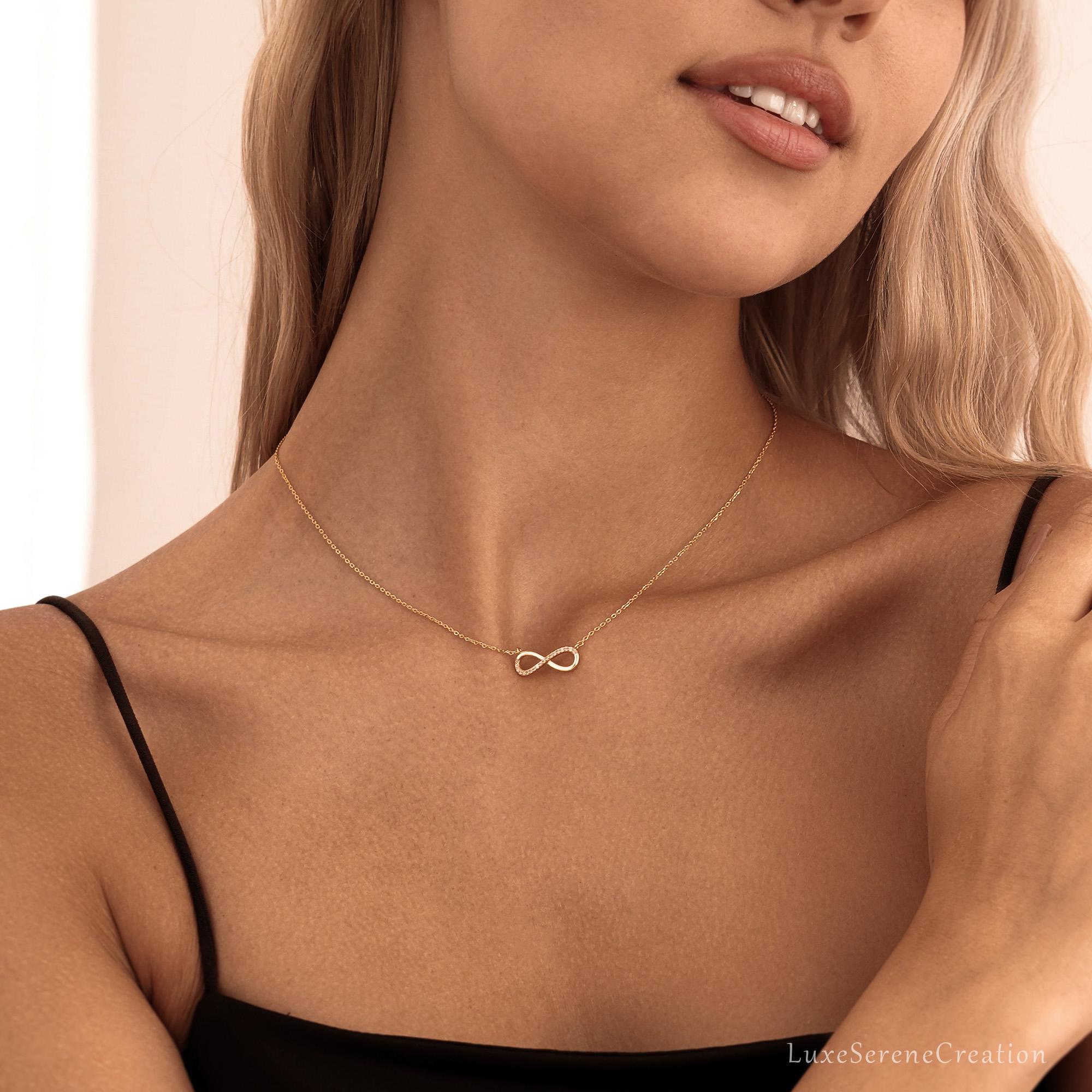 Sterling Silver Infinity Necklace Pave Interlocking Charm Diamond Sterling Silver Infinity Necklace Pave Interlocking Charm Diamond