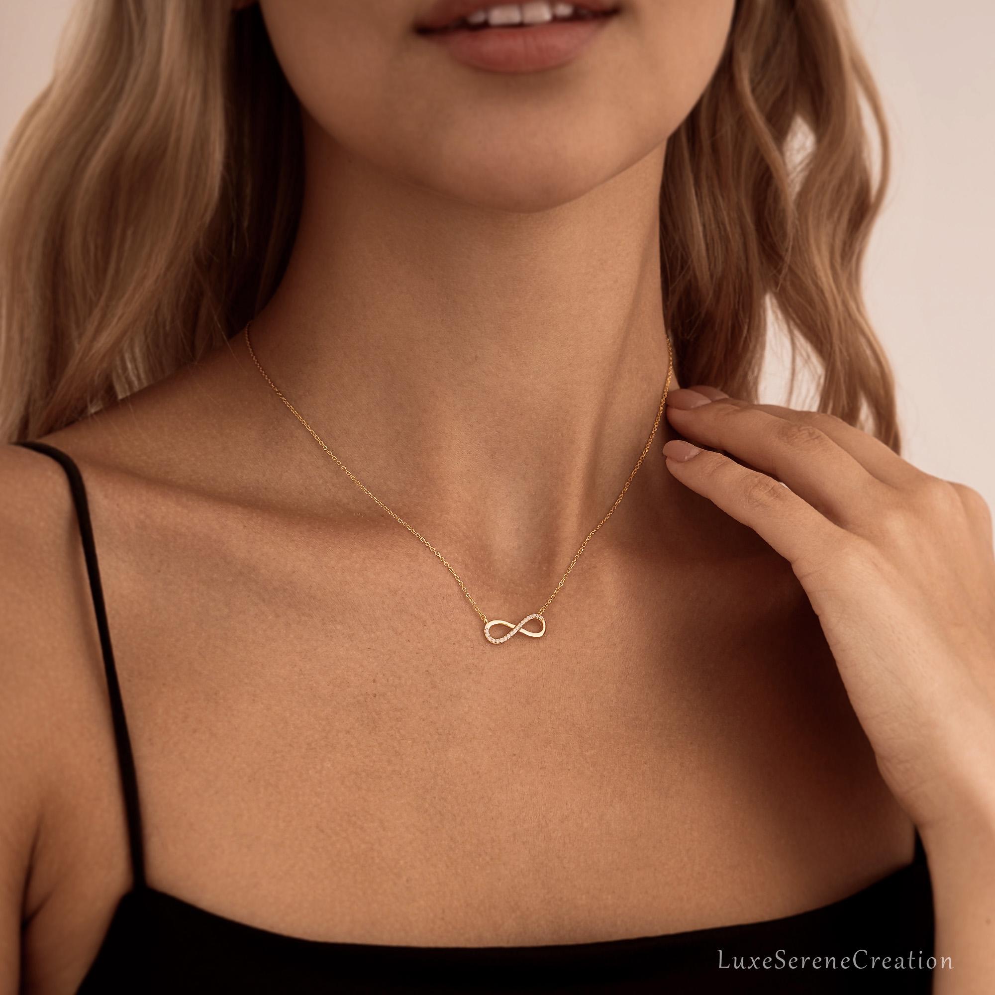 Sterling Silver Infinity Necklace Pave Interlocking Charm Diamond Sterling Silver Infinity Necklace Pave Interlocking Charm Diamond