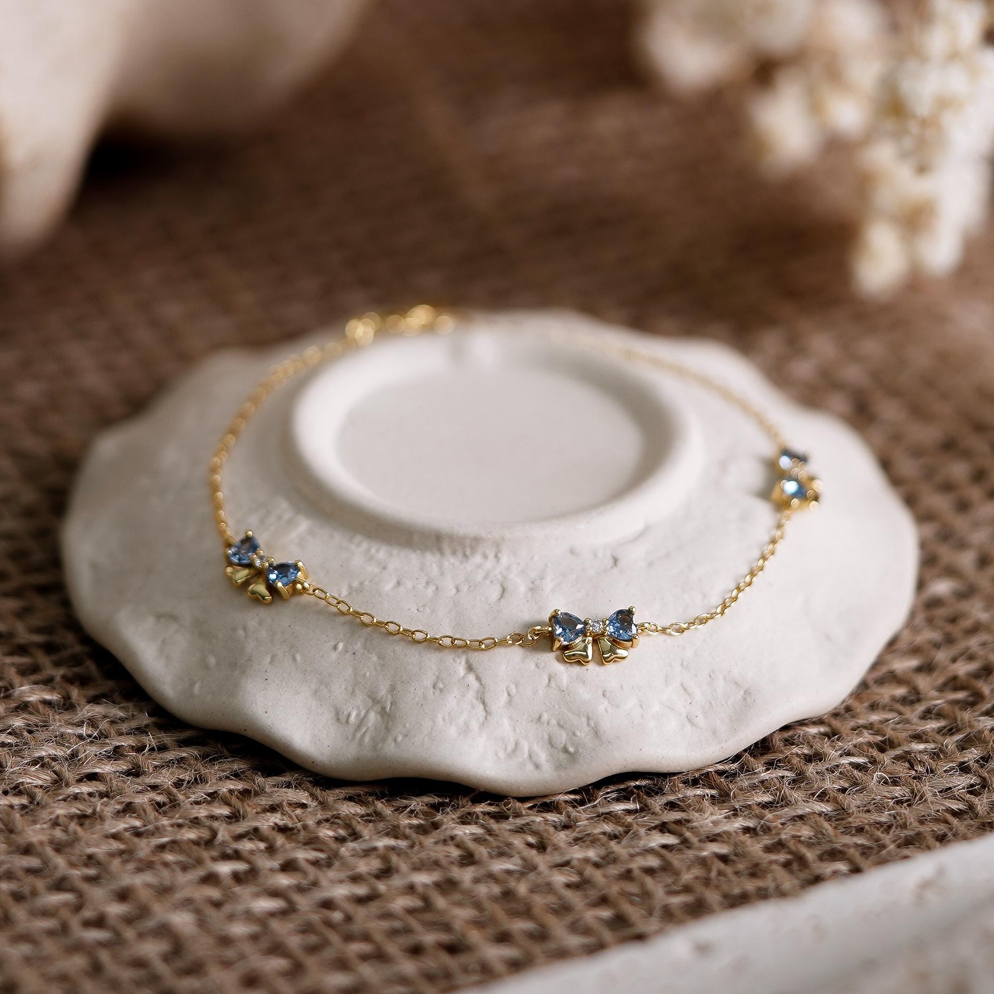 Dainty Bow Blue Diamond Bracelet Multi Sterling Silver Dainty Bow Blue Diamond Bracelet Multi Sterling Silver