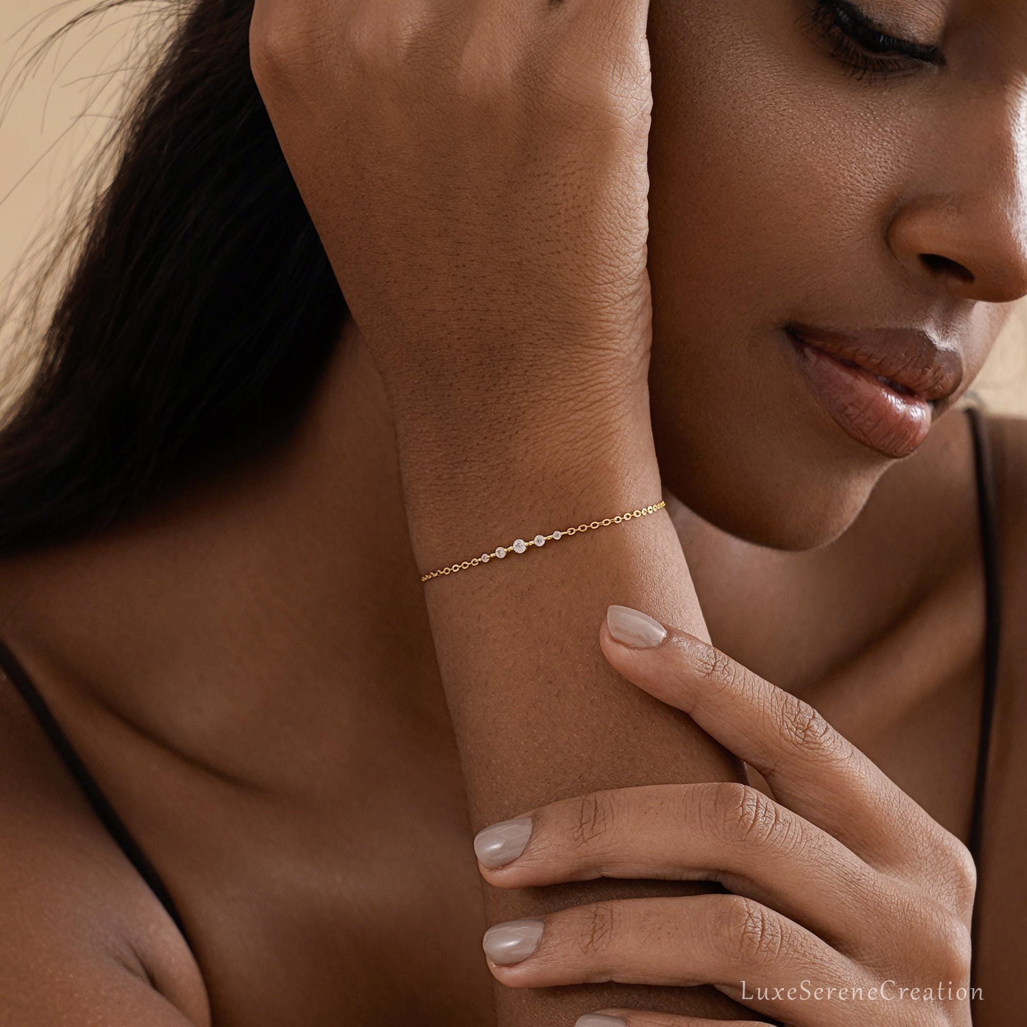 Minimalist Diamond Bracelet S925 Silver Daily Stackable Dainty Minimalist Diamond Bracelet S925 Silver Daily Stackable Dainty