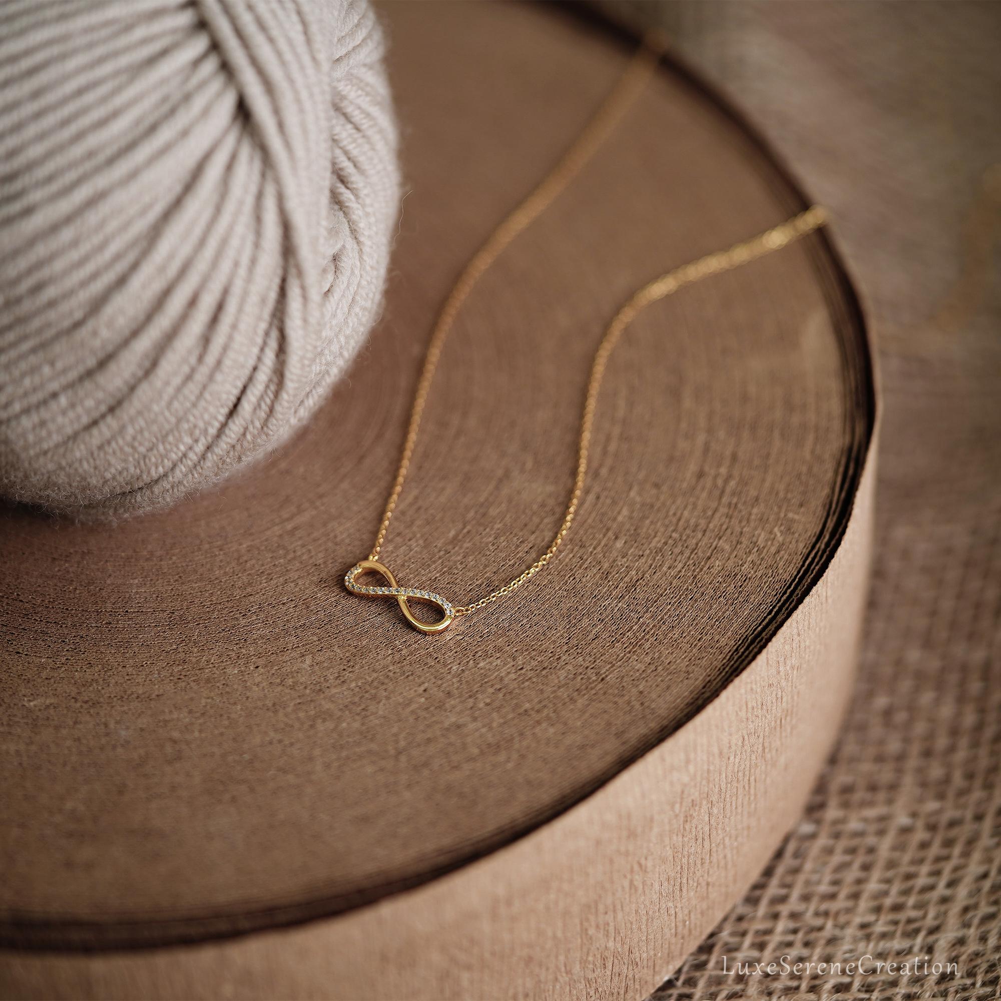 Sterling Silver Infinity Necklace Pave Interlocking Charm Diamond Sterling Silver Infinity Necklace Pave Interlocking Charm Diamond