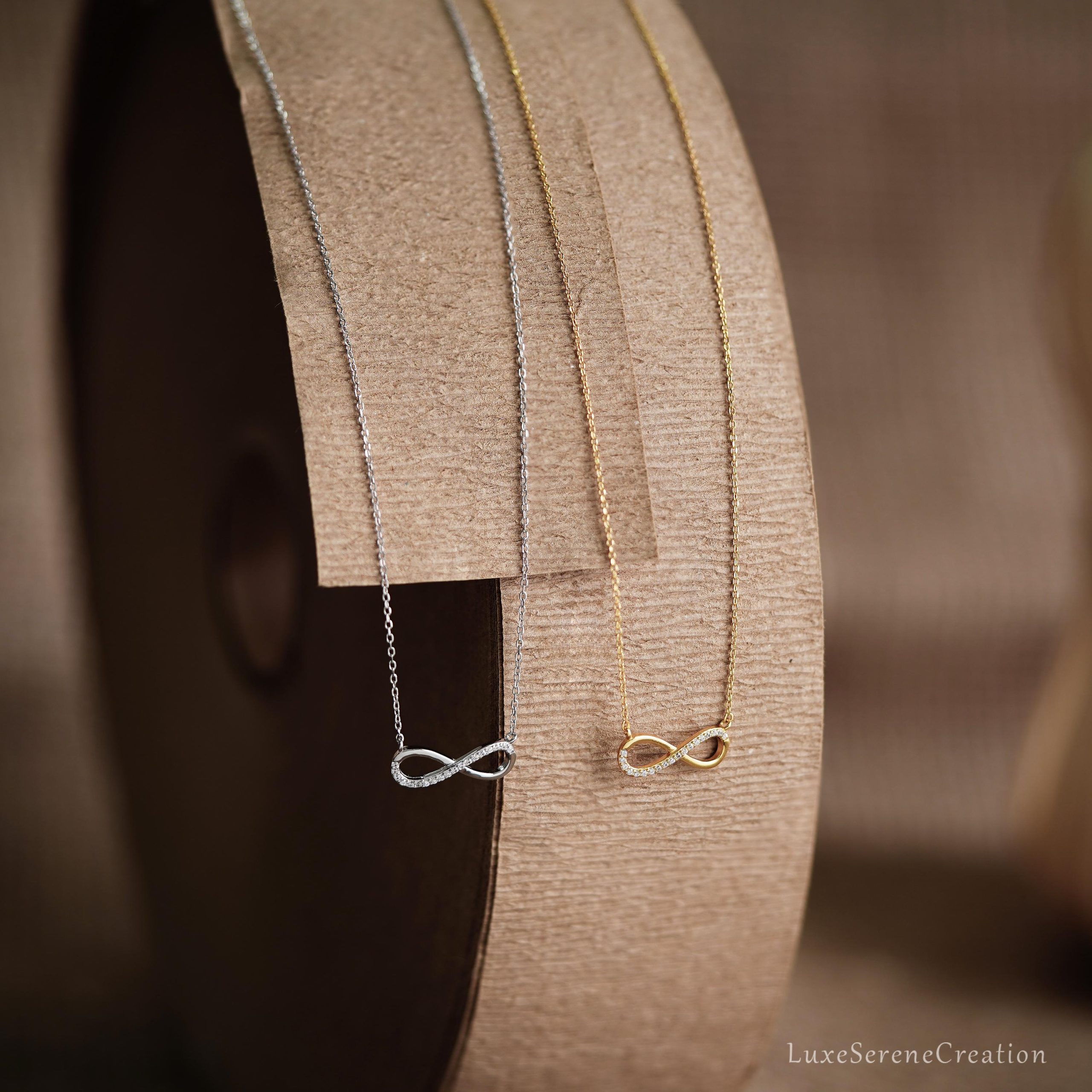 Sterling Silver Infinity Necklace Pave Interlocking Charm Diamond Sterling Silver Infinity Necklace Pave Interlocking Charm Diamond